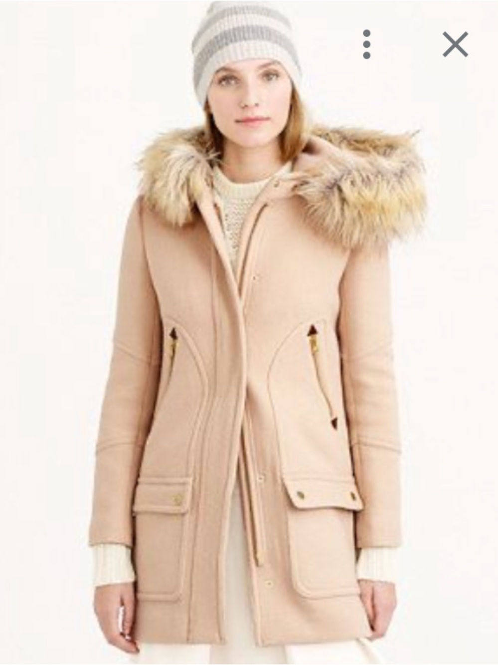 J. Crew Chateau Parka in Italian Stadium Cloth Wool Faux-Fur Hood Trim